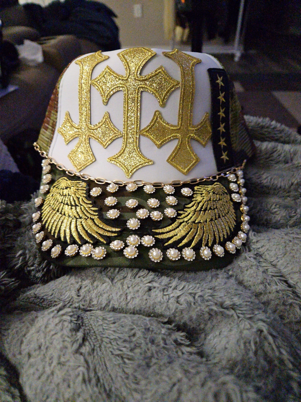 Embellished Gold & Olive Women's Trucker Hat